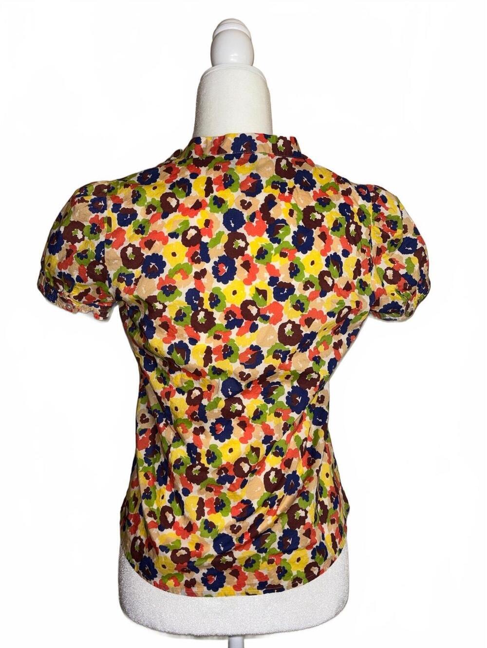 LOFT Vibrant Multicolored Floral Short sleeve Ruffle Blouse - Picture 4 of 8